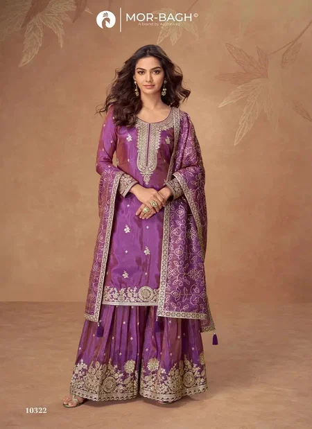 Purple Colour Radha By Aashirwad Mor Bagh Shimmer Silk Readymade Suits 10322